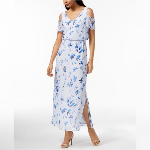 Nine West Dresses & Skirts - Nine West Blue Cold-Shoulder Maxi Dress